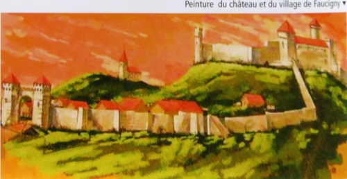 Peinture du chteau et du village de Faucigny d'aprs les sources