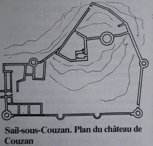 Plan du château de Couzan d'après les sources