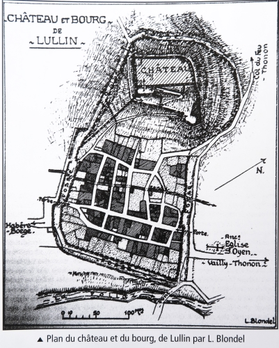 Plan du château et du bourg de Lullin d'après les sources